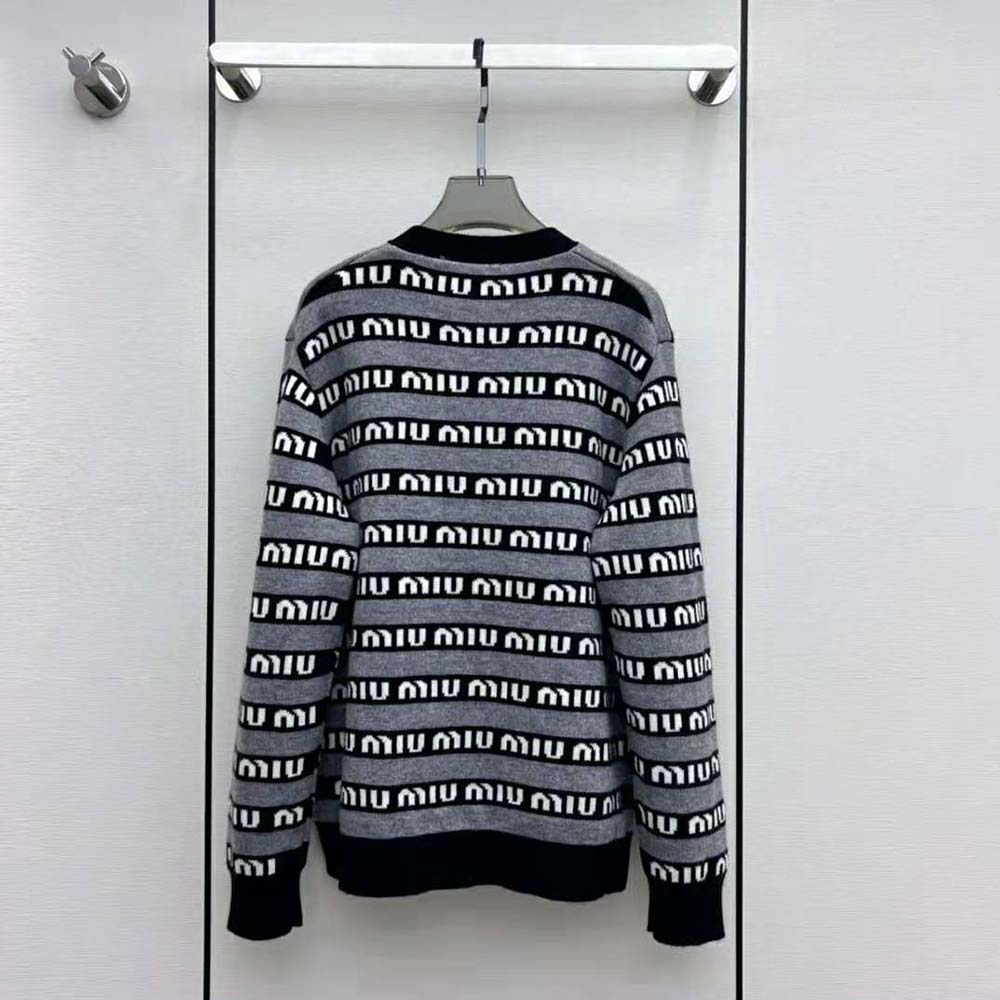 Side angle showing silhouette of Miu Miu Women Wool Cardigan-Black