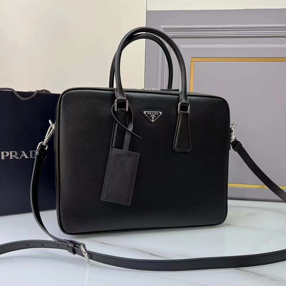 Prada Men Saffiano Leather Work Bag-Black - image 4