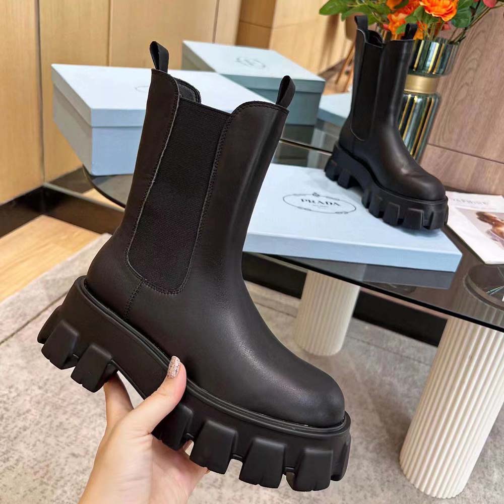 Prada Unisex Monolith Brushed Leather Chelsea Boots - image 4