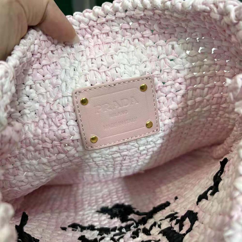 Prada Women Crochet Bag with Embroidered Lettering Logo-Pink - image 10