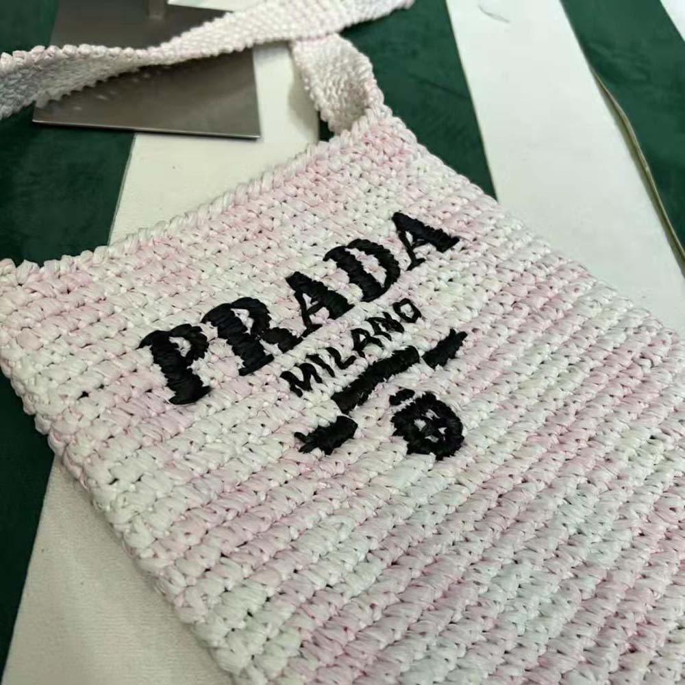 Prada Women Crochet Bag with Embroidered Lettering Logo-Pink - image 7