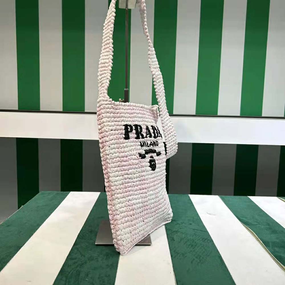 Prada Women Crochet Bag with Embroidered Lettering Logo-Pink - image 5
