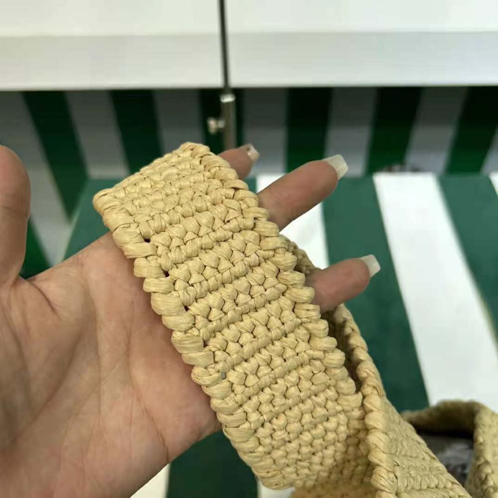 Prada Women Crochet Tote Bag with Embroidered Lettering Logo-Natural - image 9