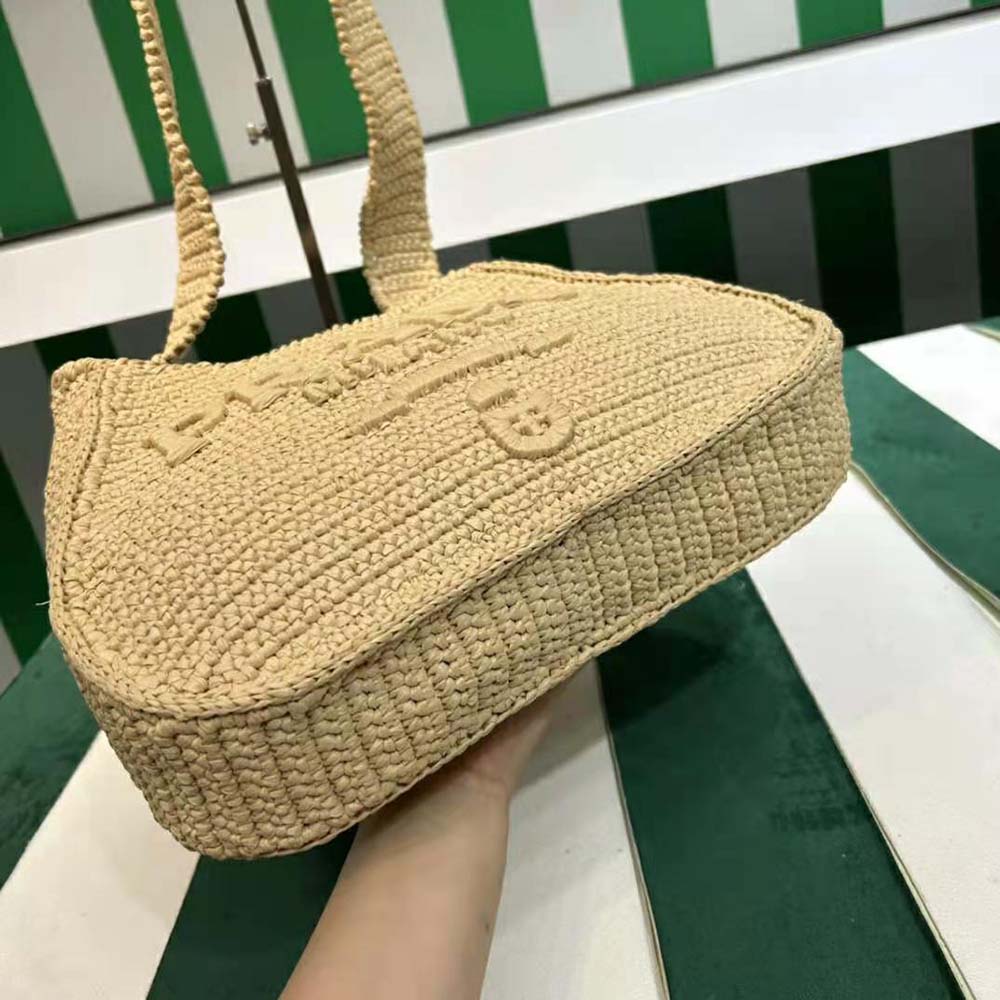 Prada Women Crochet Tote Bag with Embroidered Lettering Logo-Natural - image 6