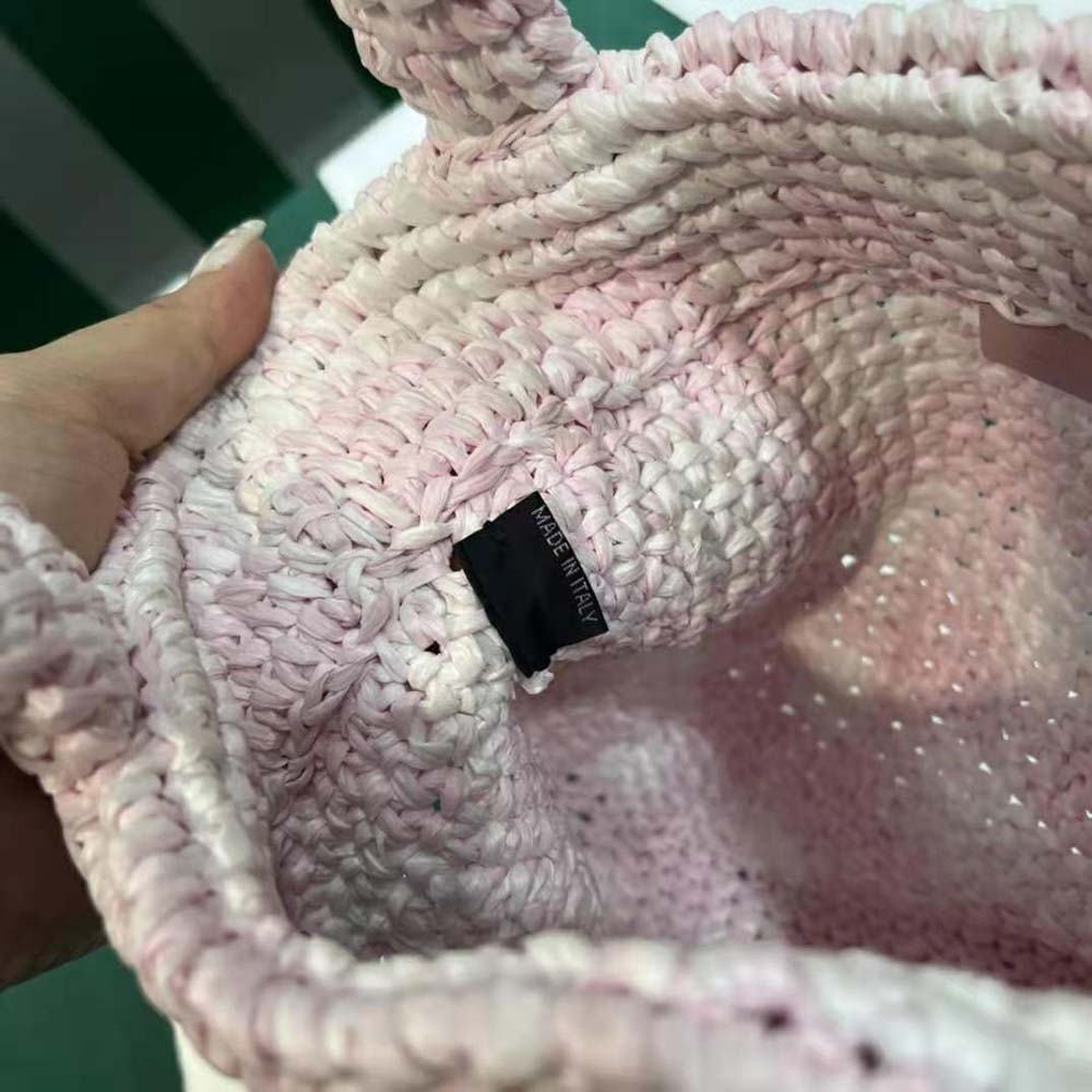 Prada Women Small Crochet Tote Bag with Embroidered Lettering Logo-Pink - image 8