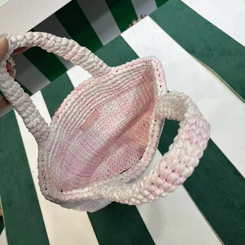 Prada Women Small Crochet Tote Bag with Embroidered Lettering Logo-Pink - image 5
