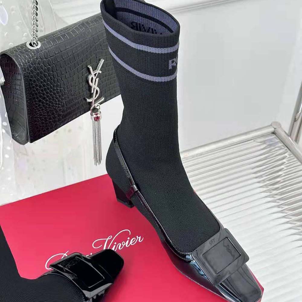 Roger Vivier Women Belle Vivier Sock Lacquered Buckle Ankle Boots in Patent Leather-Black - image 8