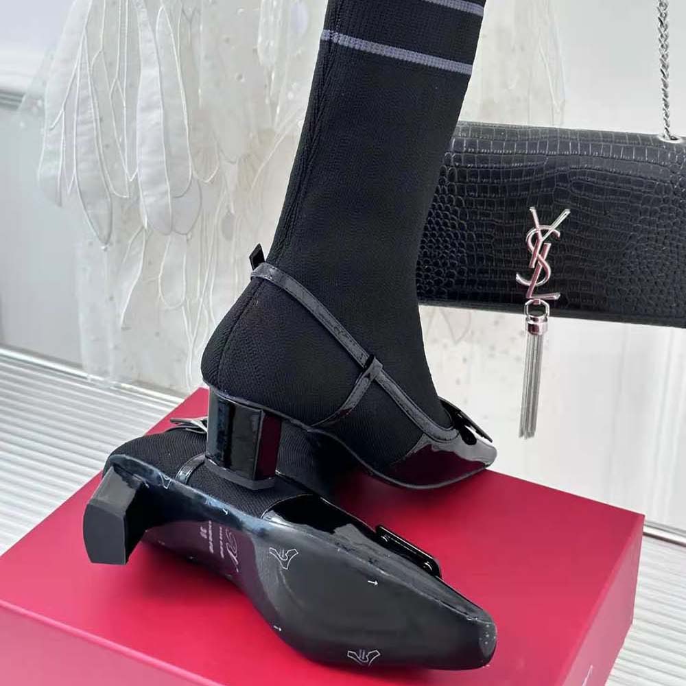 Roger Vivier Women Belle Vivier Sock Lacquered Buckle Ankle Boots in Patent Leather-Black - image 7