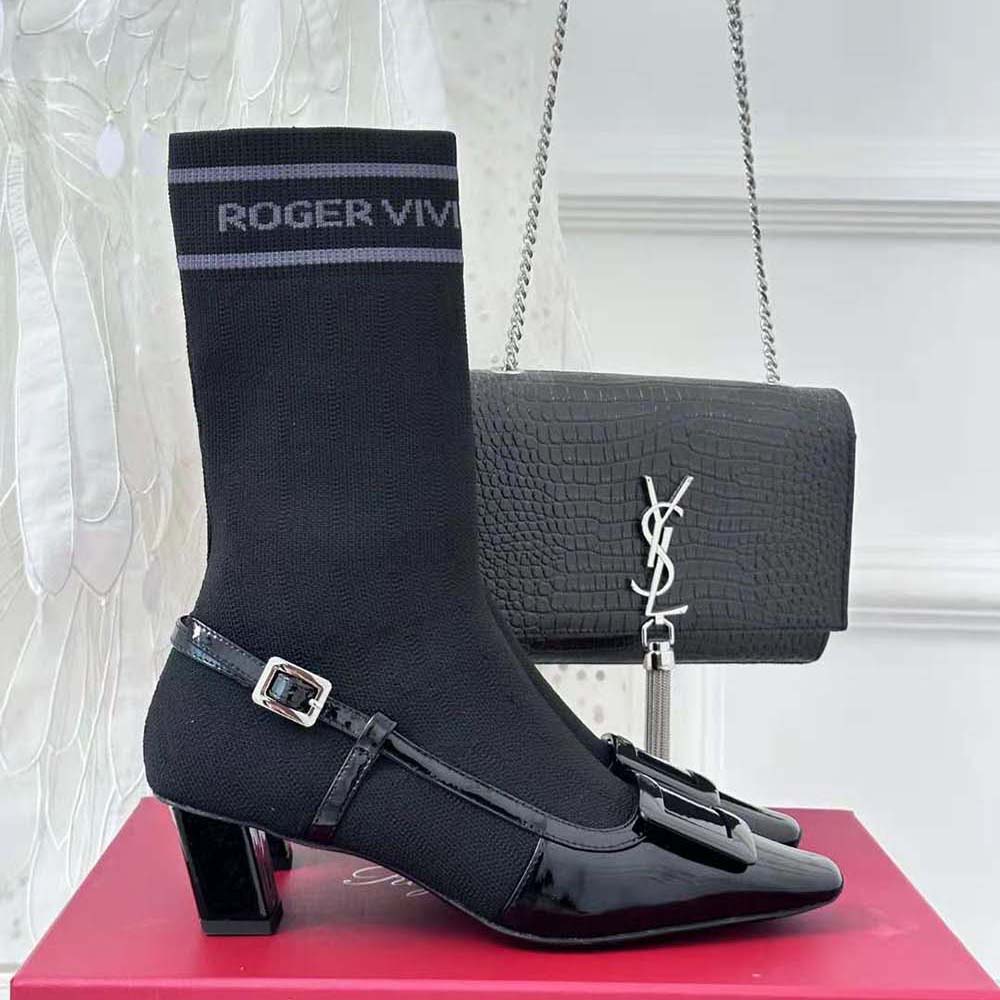 Roger Vivier Women Belle Vivier Sock Lacquered Buckle Ankle Boots in Patent Leather-Black - image 6