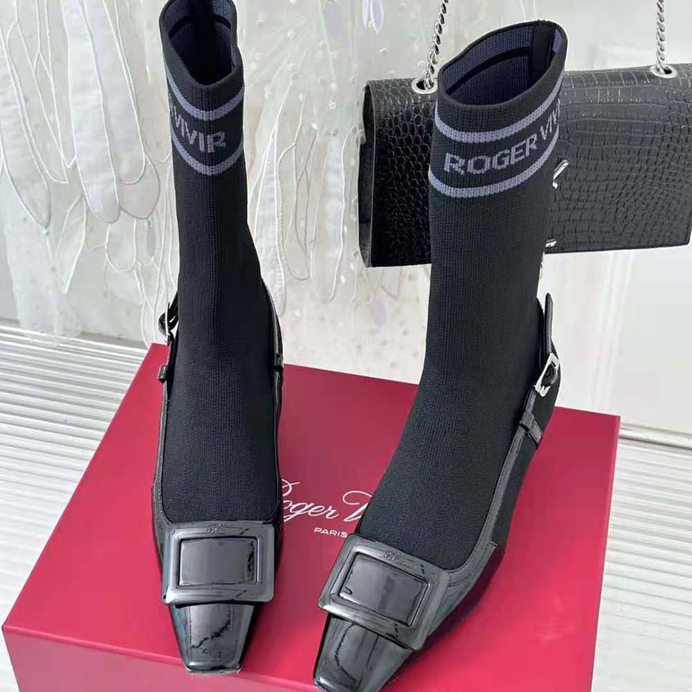 Roger Vivier Women Belle Vivier Sock Lacquered Buckle Ankle Boots in Patent Leather-Black - image 4