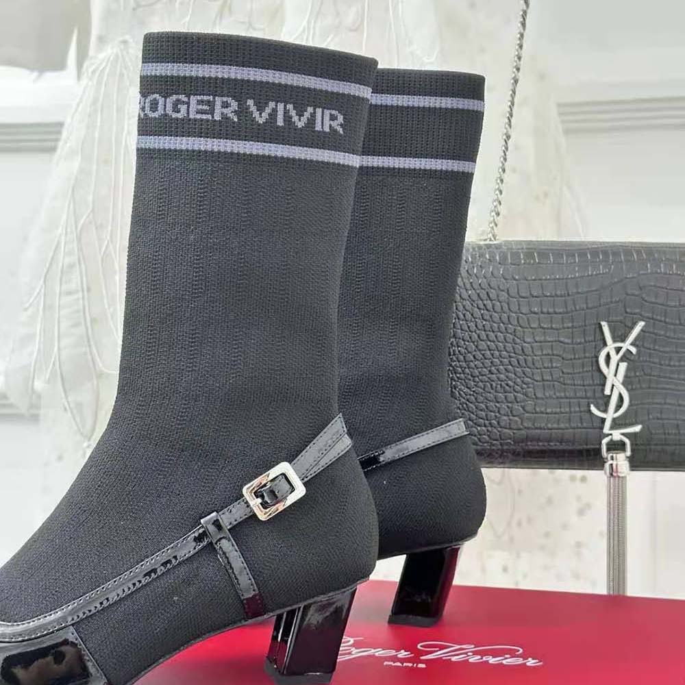 Roger Vivier Women Belle Vivier Sock Lacquered Buckle Ankle Boots in Patent Leather-Black - image 10