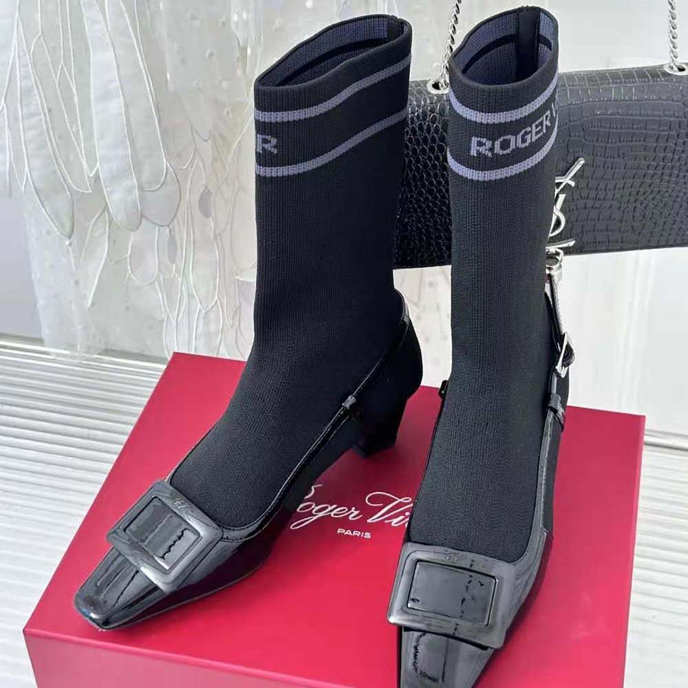 Roger Vivier Women Belle Vivier Sock Lacquered Buckle Ankle Boots in Patent Leather-Black - image 5