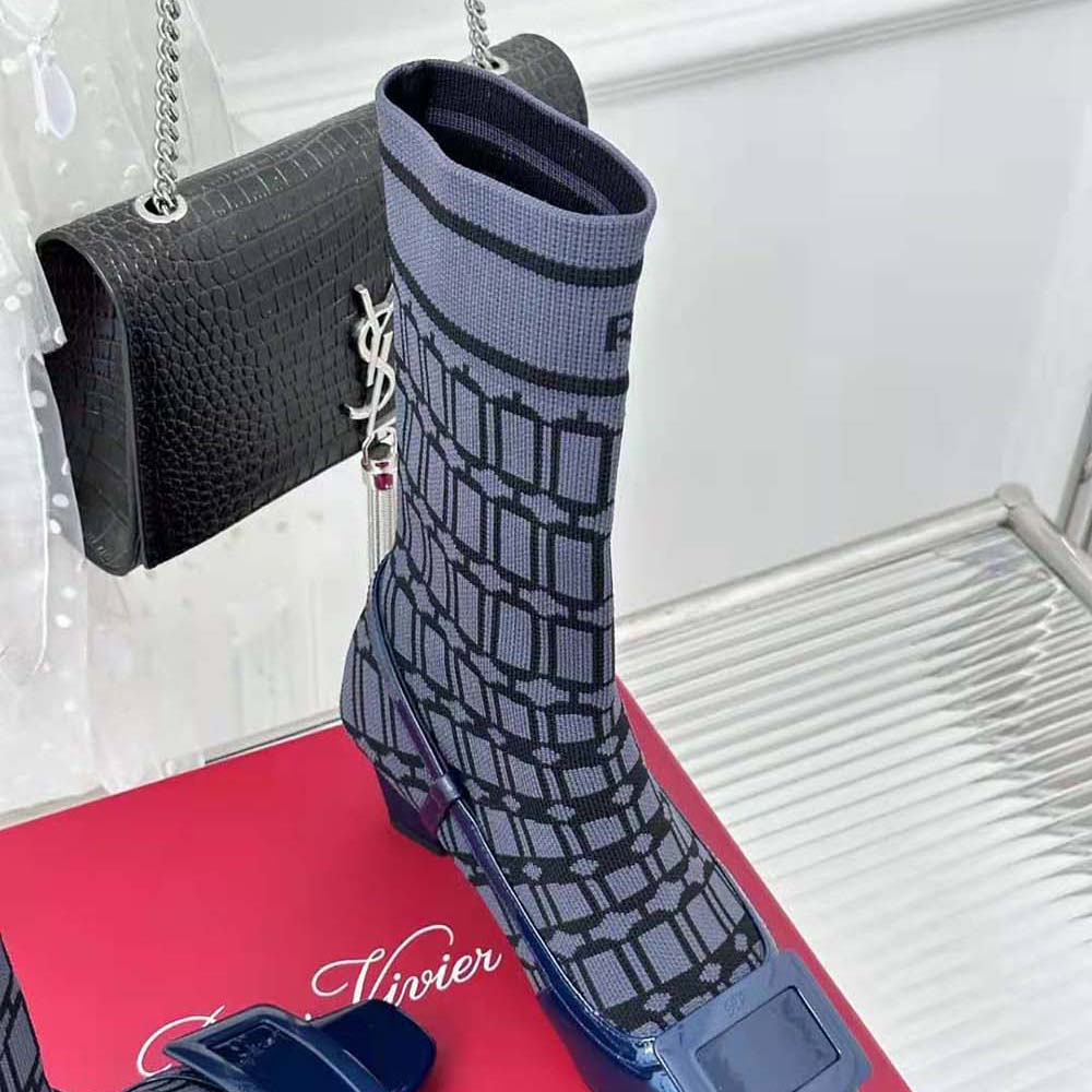 Roger Vivier Women Belle Vivier Sock Lacquered Buckle Ankle Boots in Patent Leather-Blue - image 10