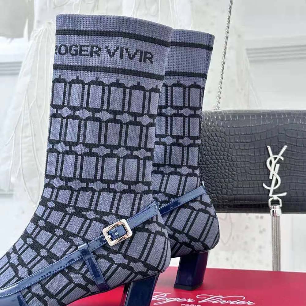 Roger Vivier Women Belle Vivier Sock Lacquered Buckle Ankle Boots in Patent Leather-Blue - image 8