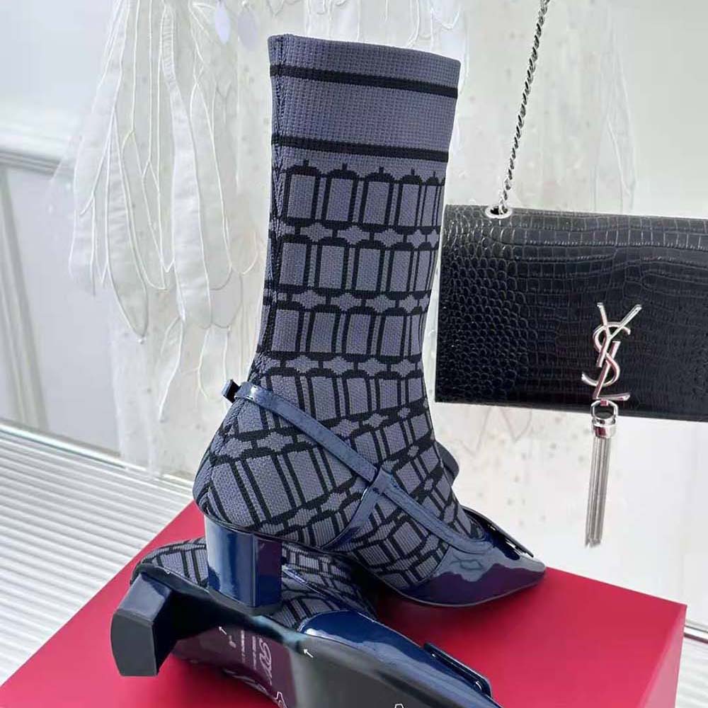Roger Vivier Women Belle Vivier Sock Lacquered Buckle Ankle Boots in Patent Leather-Blue - image 9
