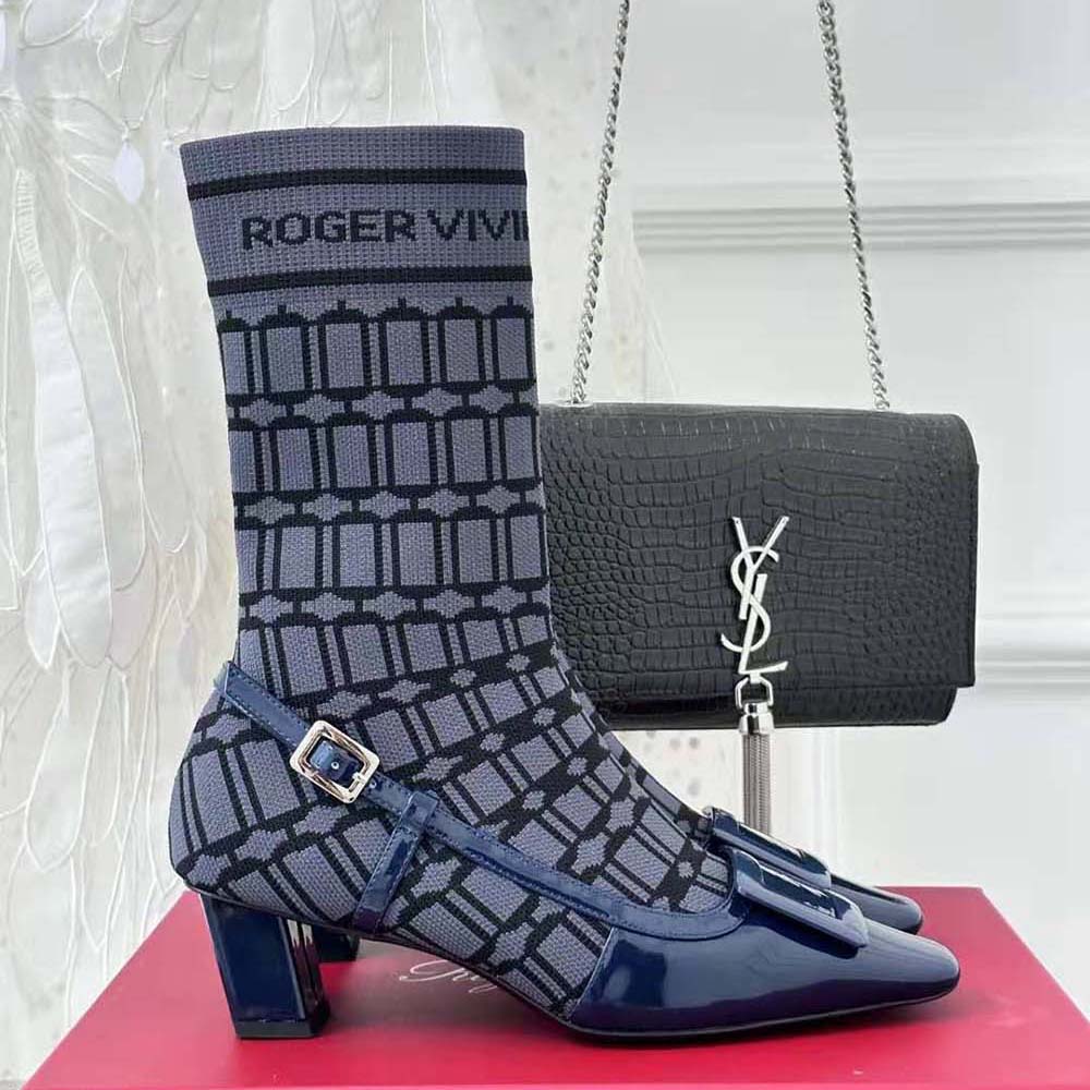 Roger Vivier Women Belle Vivier Sock Lacquered Buckle Ankle Boots in Patent Leather-Blue - image 6
