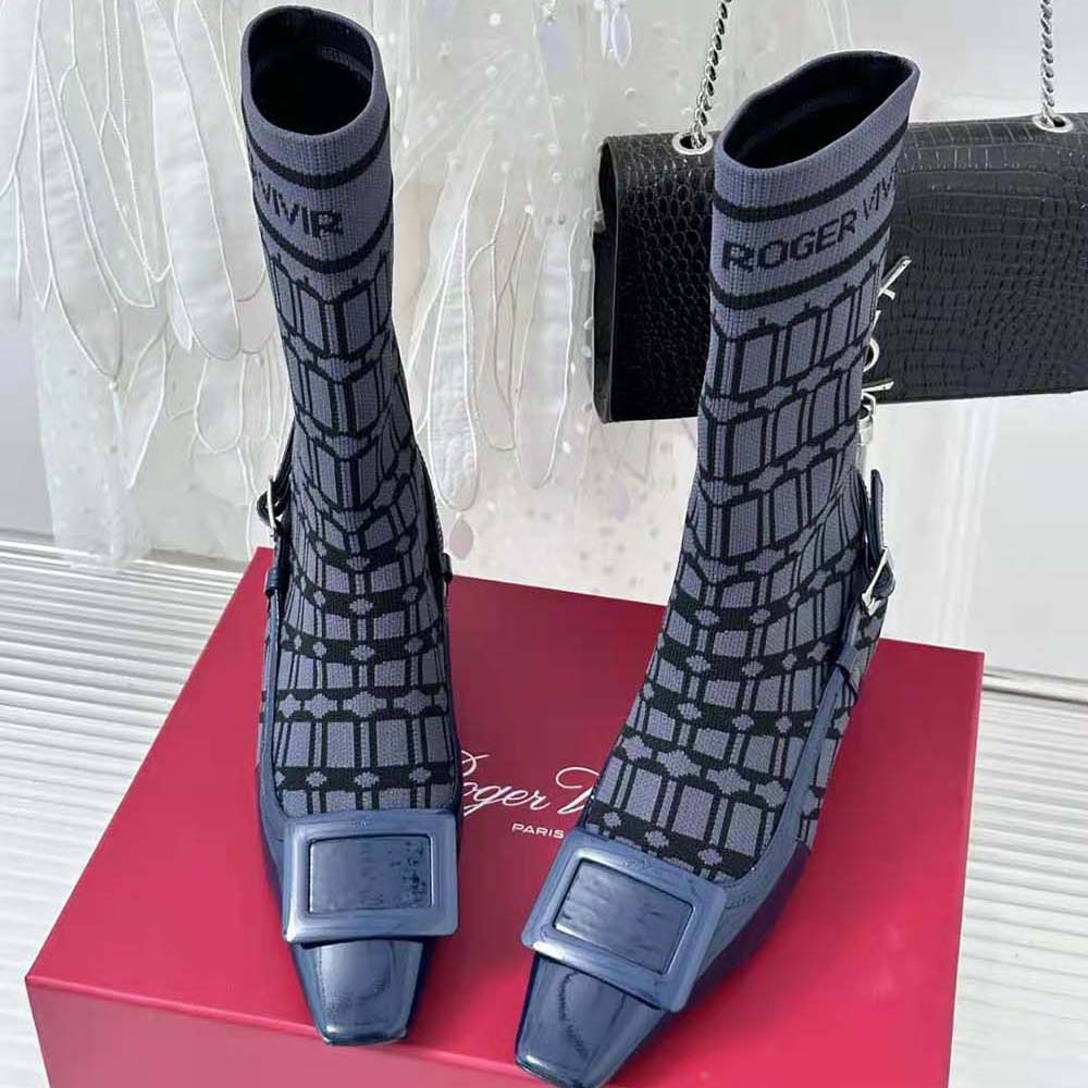 Roger Vivier Women Belle Vivier Sock Lacquered Buckle Ankle Boots in Patent Leather-Blue - image 4