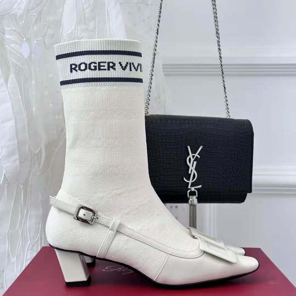 Roger Vivier Women Belle Vivier Sock Lacquered Buckle Ankle Boots in Patent Leather-White - image 6