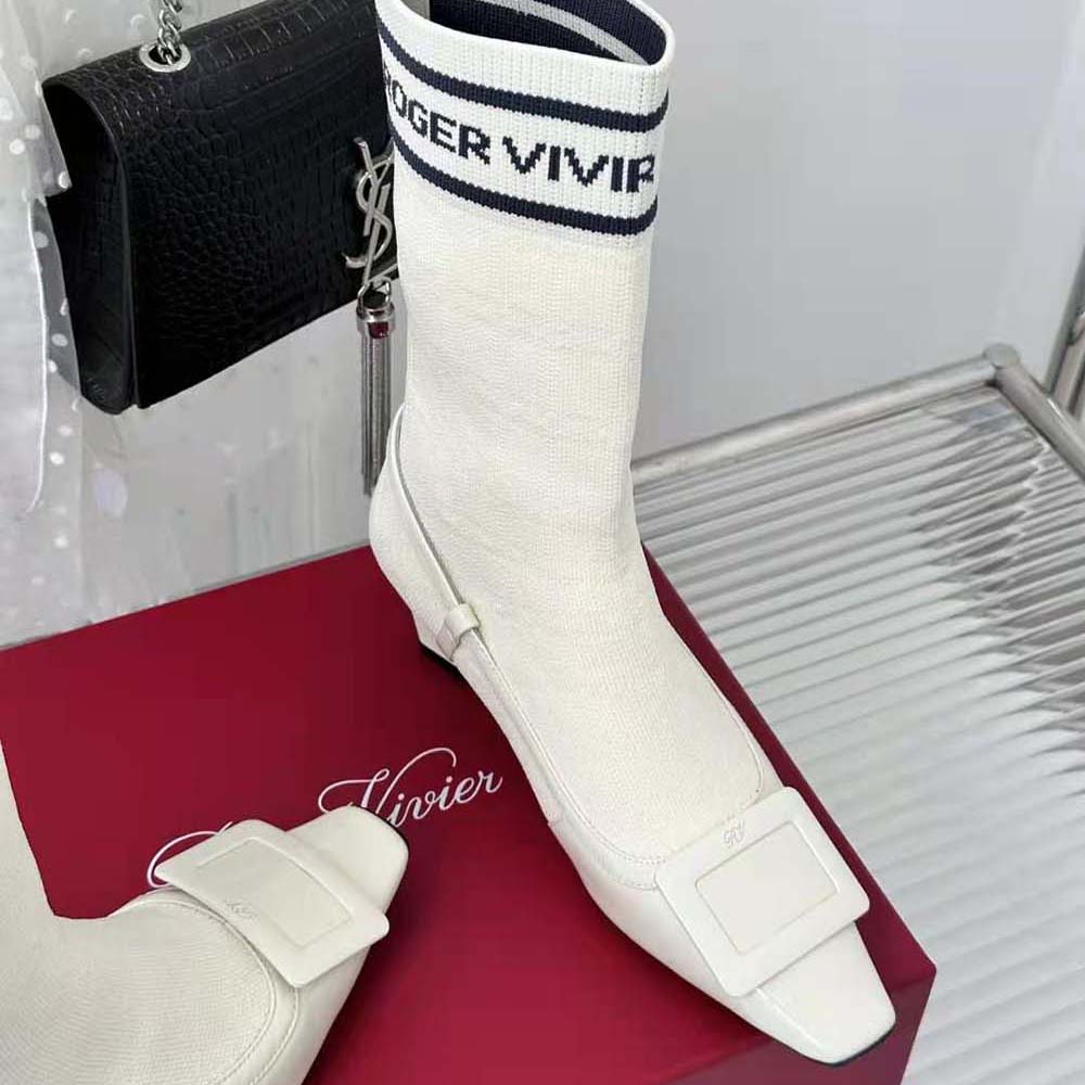 Roger Vivier Women Belle Vivier Sock Lacquered Buckle Ankle Boots in Patent Leather-White - image 7