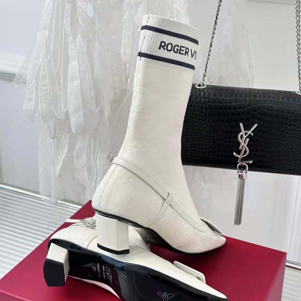 Roger Vivier Women Belle Vivier Sock Lacquered Buckle Ankle Boots in Patent Leather-White - image 8