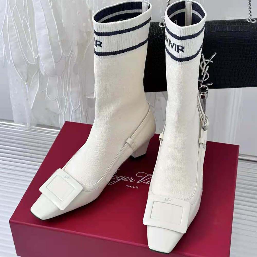Roger Vivier Women Belle Vivier Sock Lacquered Buckle Ankle Boots in Patent Leather-White - image 4