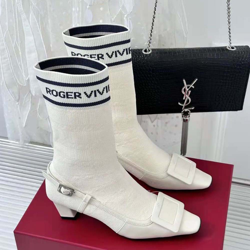 Roger Vivier Women Belle Vivier Sock Lacquered Buckle Ankle Boots in Patent Leather-White - image 5