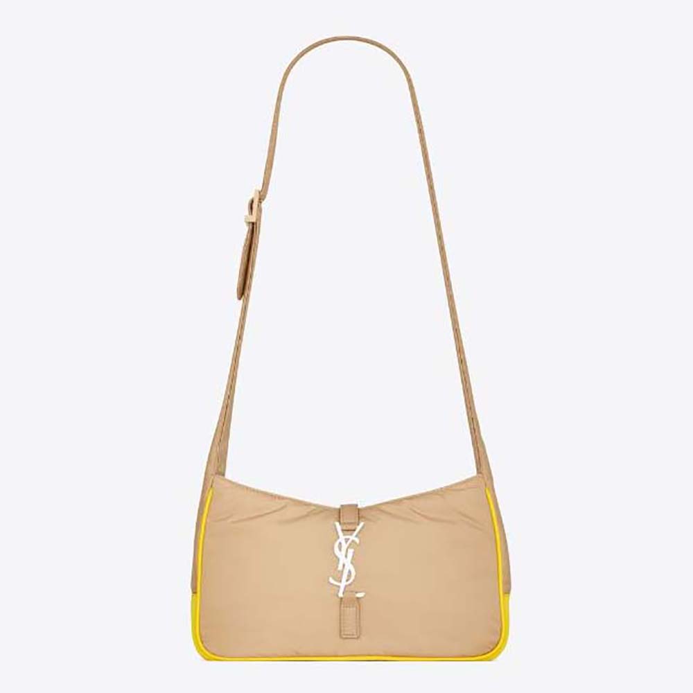Front angle Saint Laurent YSL Men Le 5 à 7 Crossbody Bag in Econyl® Regenerated Nylon-Beige