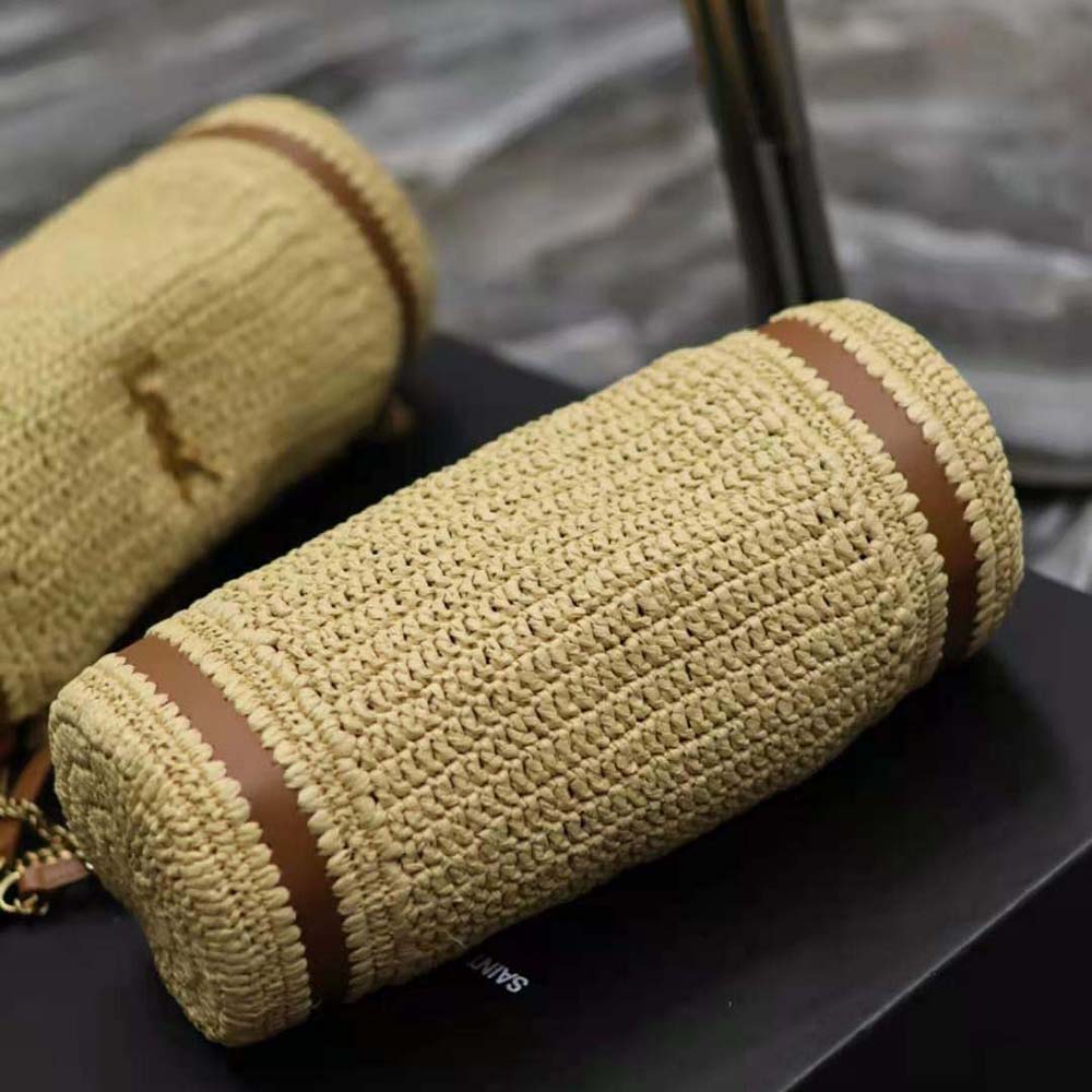 Saint Laurent YSL Women Cassandre Small Cylindric Bag in Raffia and Vegetable-tanned Leather - image 6