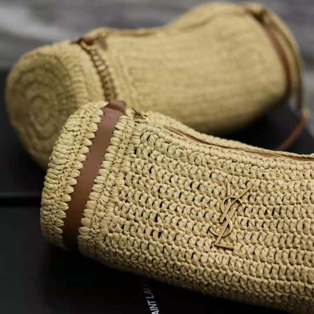 Saint Laurent YSL Women Cassandre Small Cylindric Bag in Raffia and Vegetable-tanned Leather - image 8