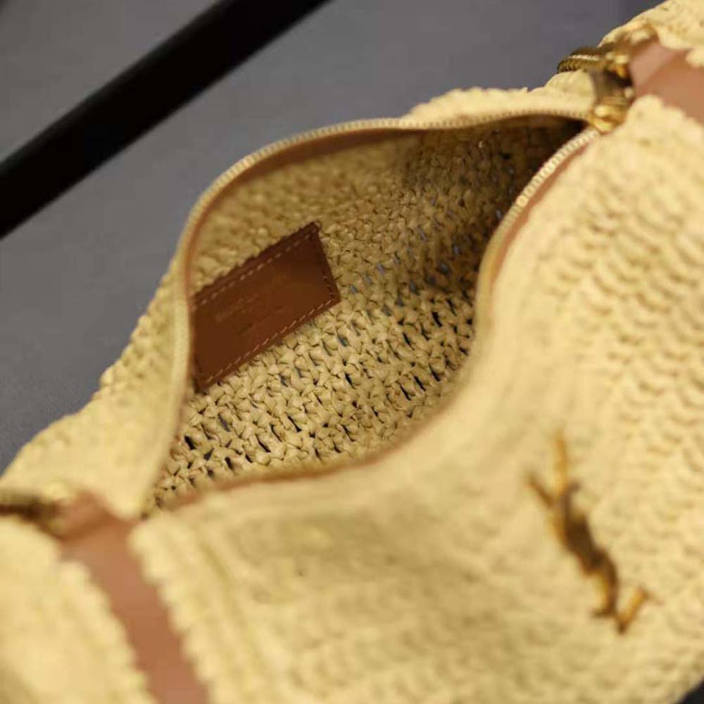 Saint Laurent YSL Women Cassandre Small Cylindric Bag in Raffia and Vegetable-tanned Leather - image 9