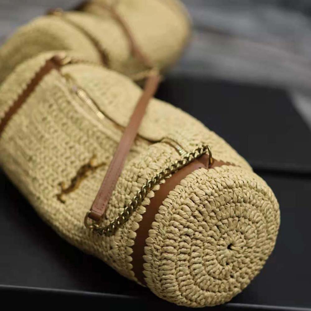 Saint Laurent YSL Women Cassandre Small Cylindric Bag in Raffia and Vegetable-tanned Leather - image 7