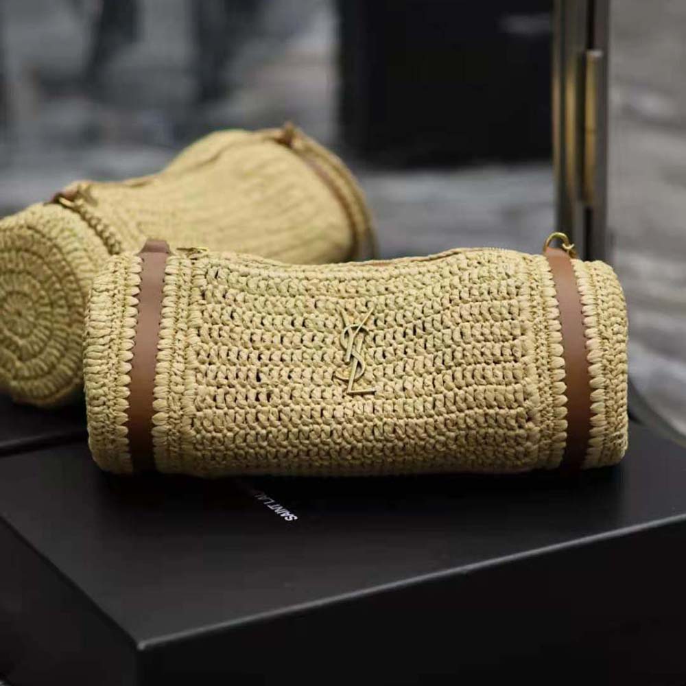Saint Laurent YSL Women Cassandre Small Cylindric Bag in Raffia and Vegetable-tanned Leather - image 5