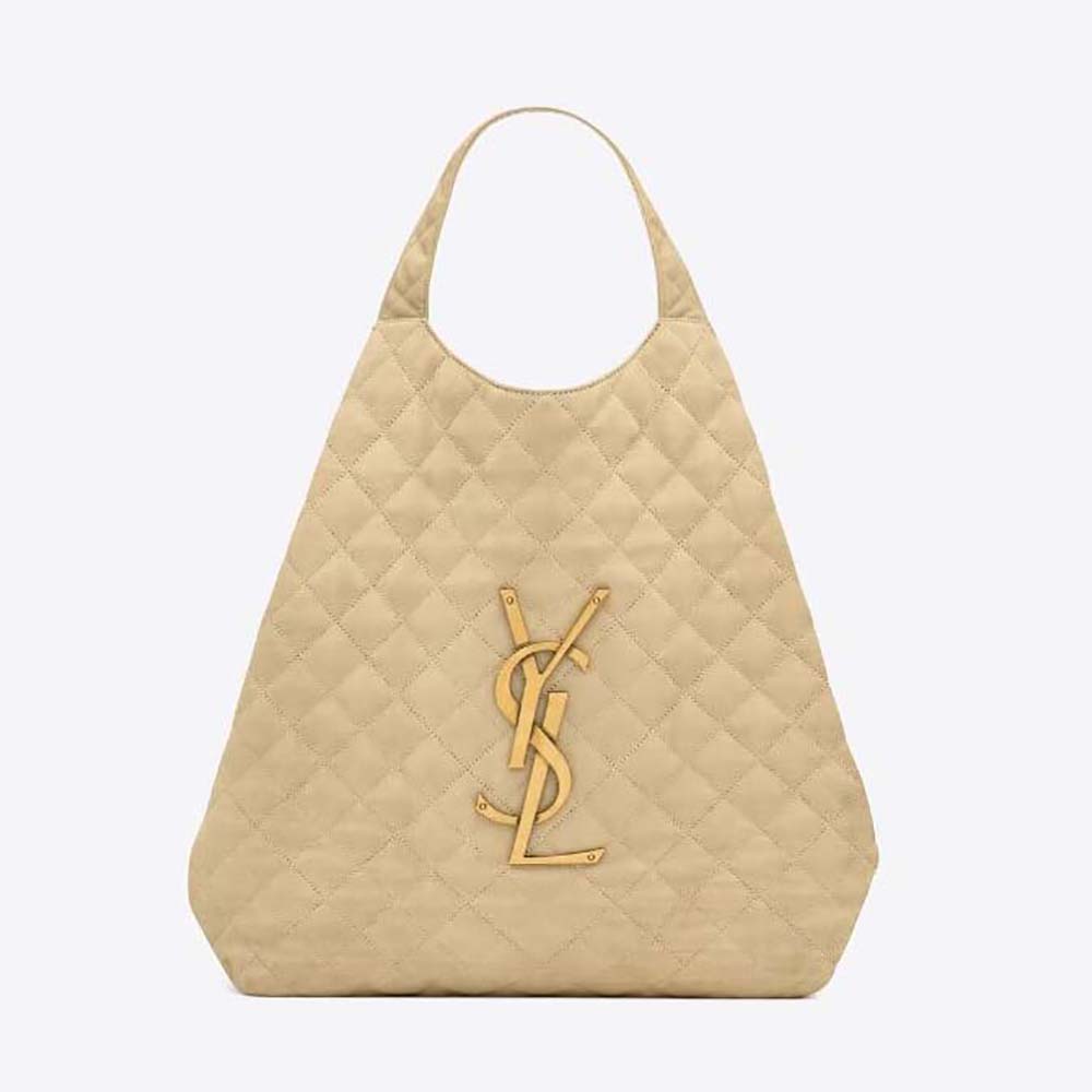 Front view of Saint Laurent YSL Women Icare Maxi Shopping Bag beige suede