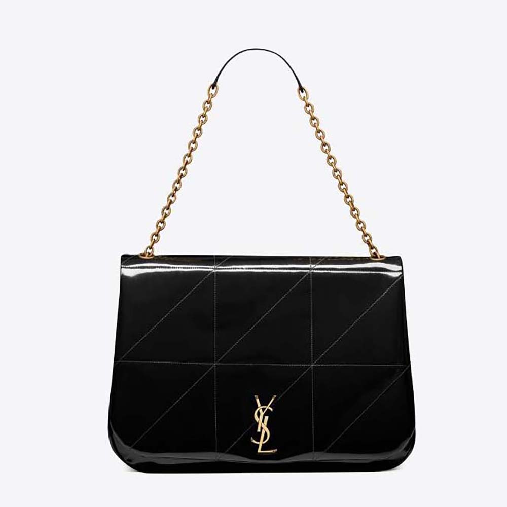Front view of Saint Laurent YSL Women Jamie 4.3 in Patent Effect Fabric-Black shoulder bag