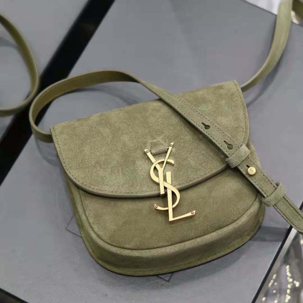 Side angle showing magnetic flap closure on Saint Laurent YSL Kaia Satchel