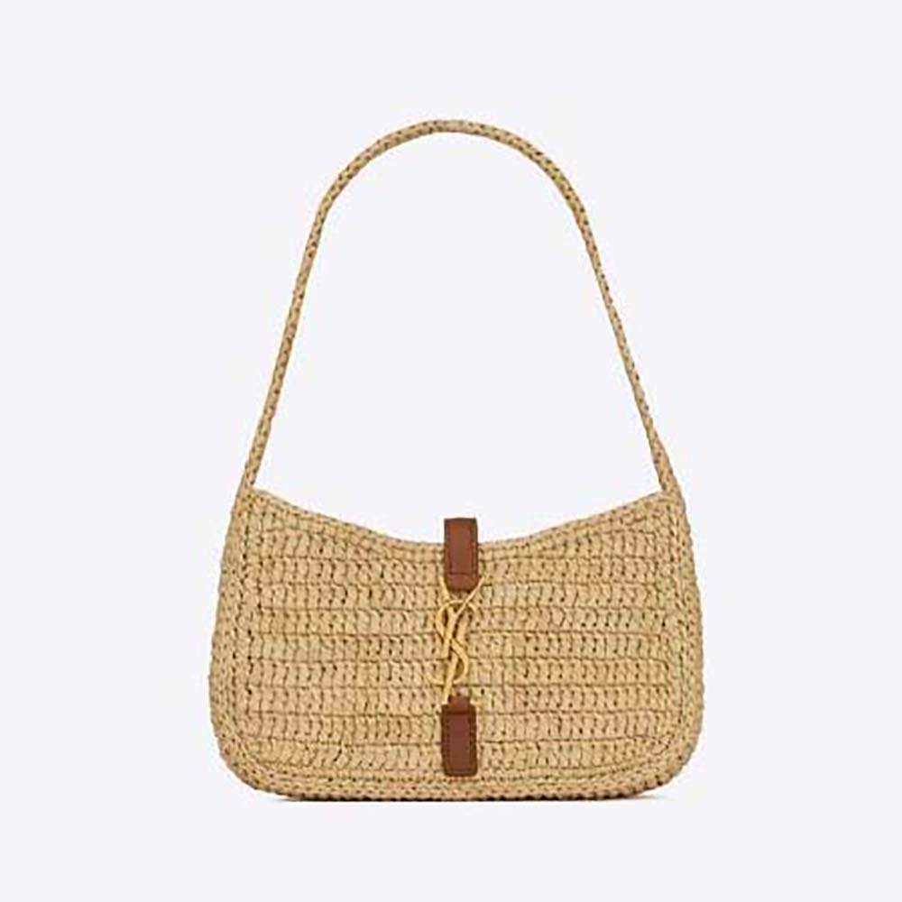 Front view of Saint Laurent YSL Women Le 5 à 7 Mini in Raffia-Natural