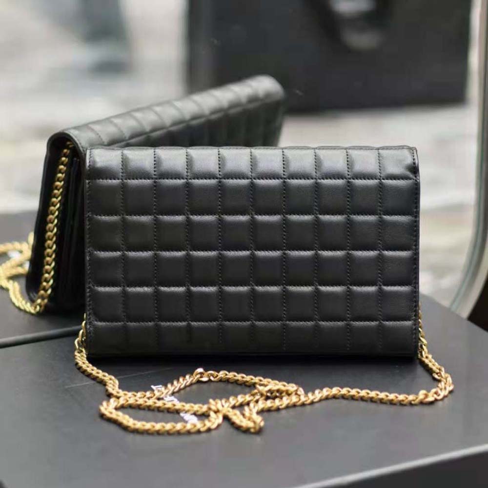 Side angle highlighting Saint Laurent YSL Women Le Maillon bag’s glossy finish