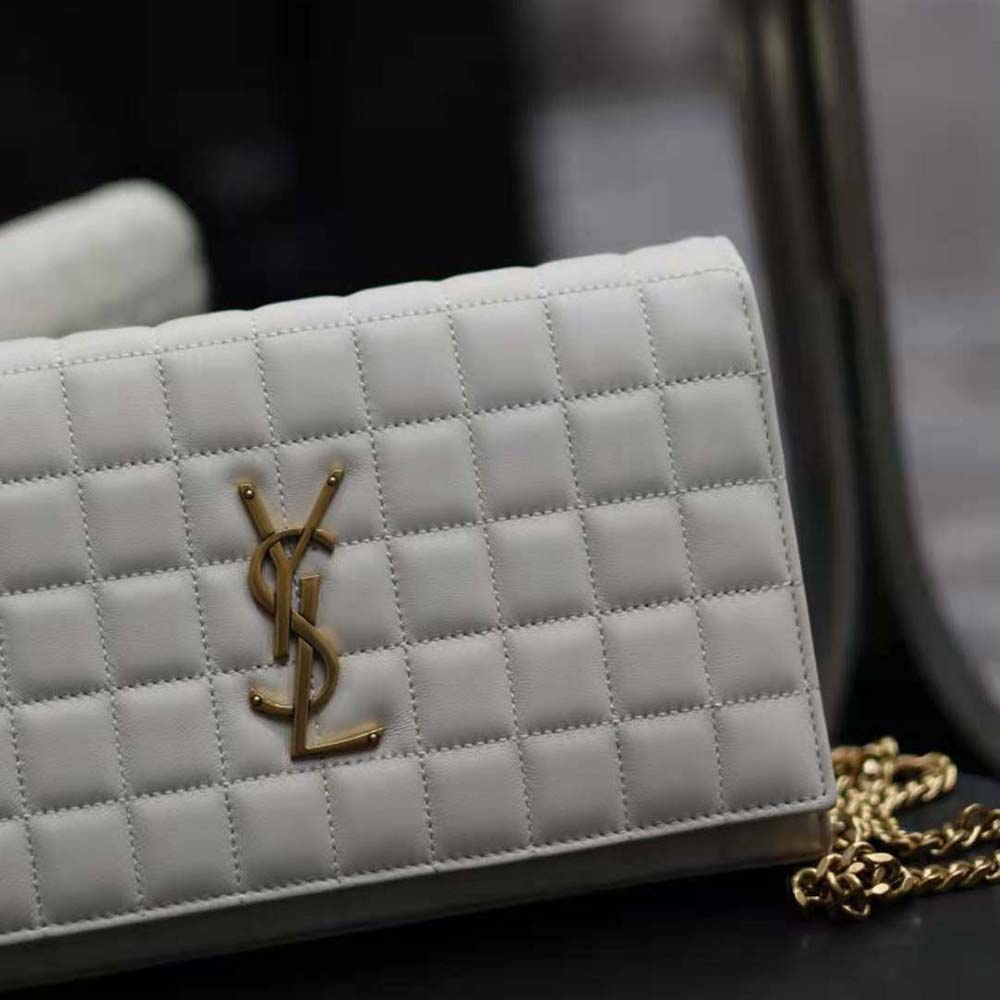 Saint Laurent YSL Women Le Maillon in Quilted Shiny Leather-White - image 4