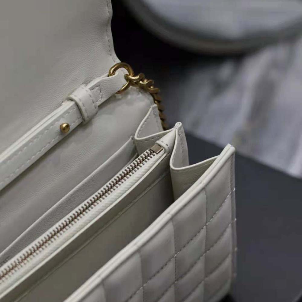 Saint Laurent YSL Women Le Maillon in Quilted Shiny Leather-White - image 10