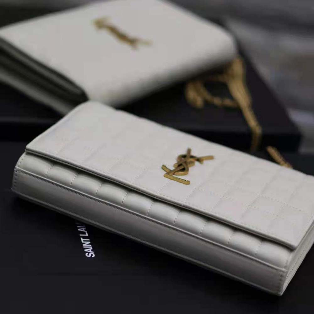 Saint Laurent YSL Women Le Maillon in Quilted Shiny Leather-White - image 8