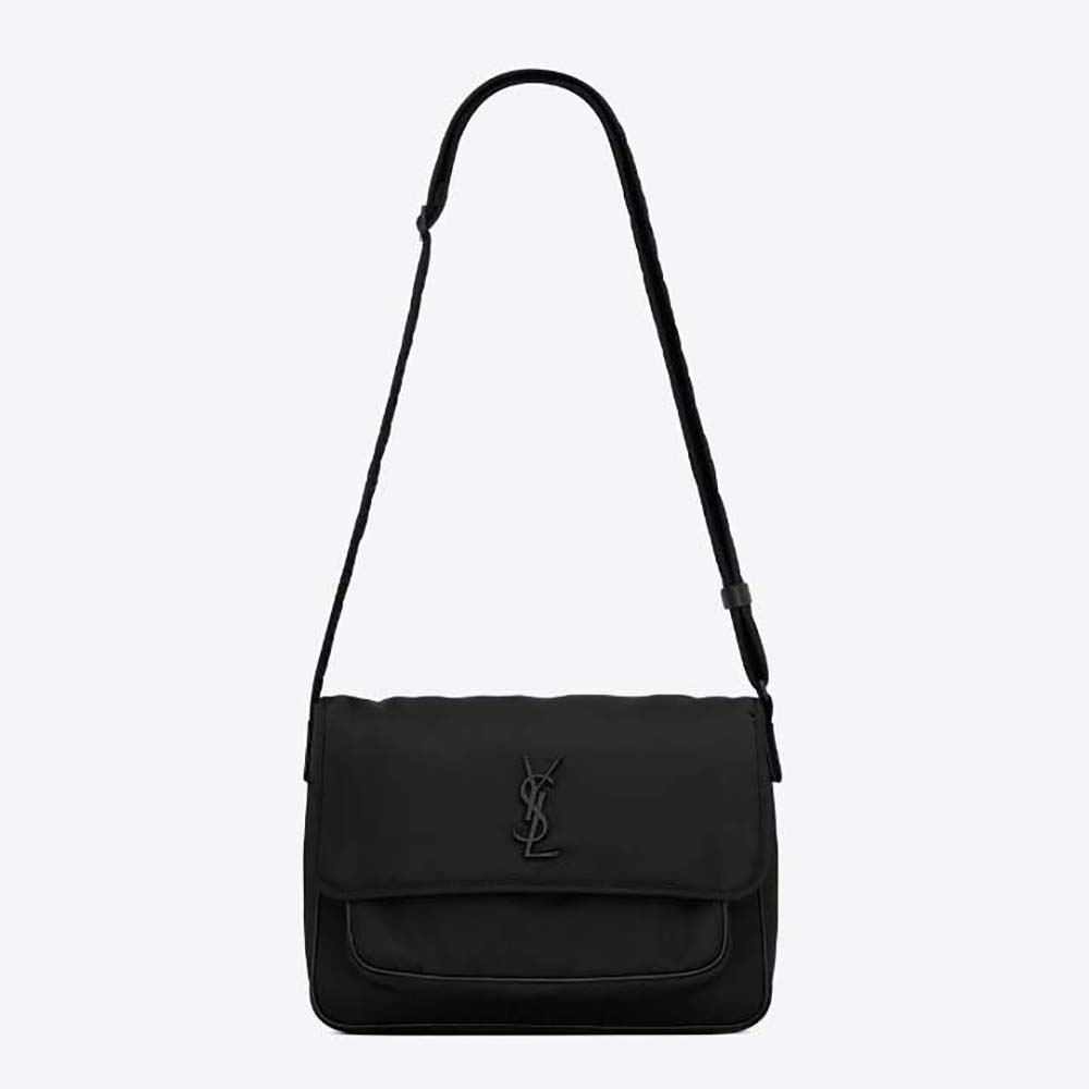 Front view of Saint Laurent YSL Women Niki Messenger in Econyl®-Black