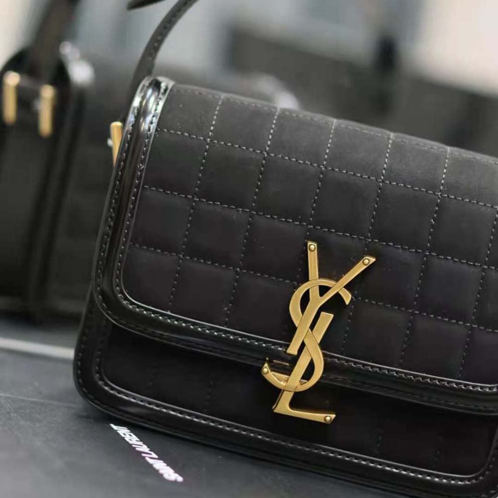 Saint Laurent YSL Women Solferino Small Satchel in Quilted Nubuck Suede-Black - image 8
