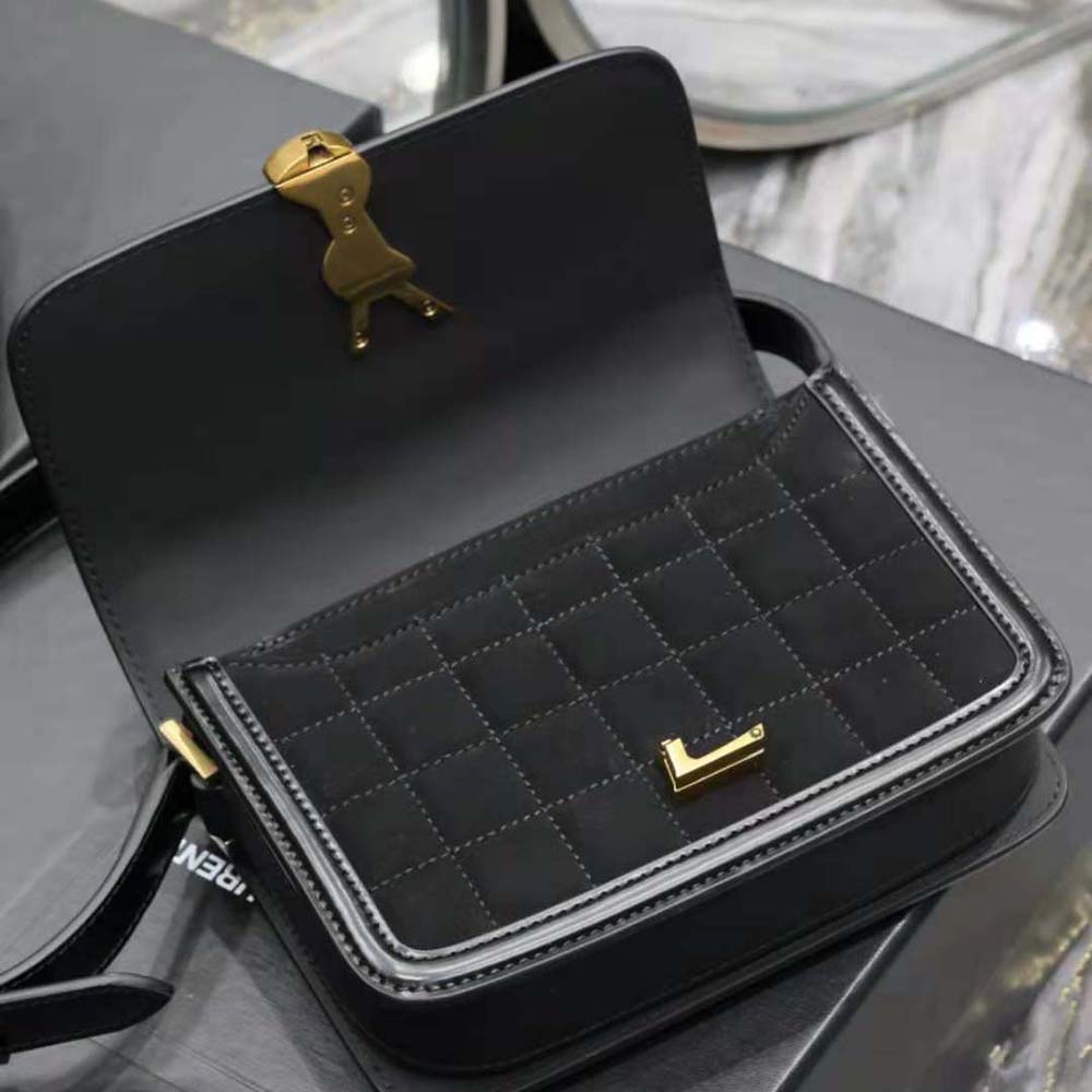 Saint Laurent YSL Women Solferino Small Satchel in Quilted Nubuck Suede-Black - image 7