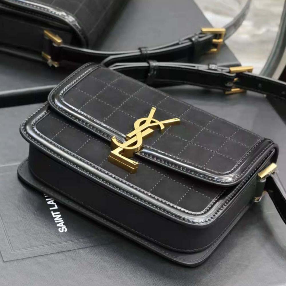 Saint Laurent YSL Women Solferino Small Satchel in Quilted Nubuck Suede-Black - image 5