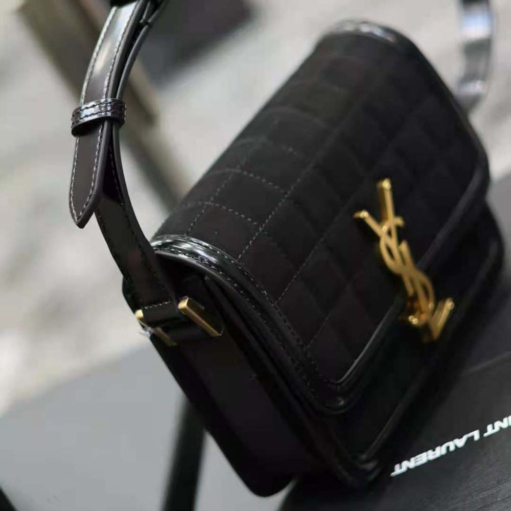 Saint Laurent YSL Women Solferino Small Satchel in Quilted Nubuck Suede-Black - image 9