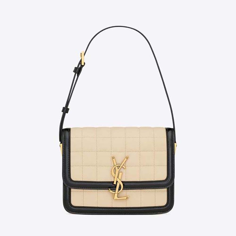 Front view of Saint Laurent YSL Women Solferino Small in beige suede