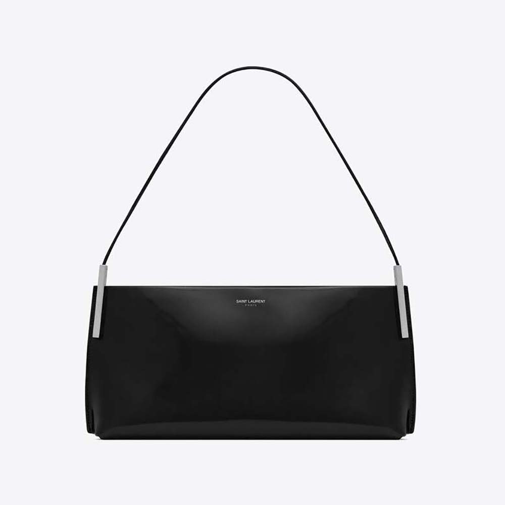 Front view of Saint Laurent YSL Women Suzanne Small in Shiny Leather-Black