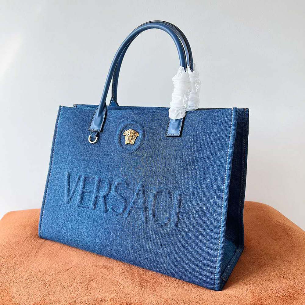 Versace Women La Medusa Denim Large Tote Bag-Blue - image 4