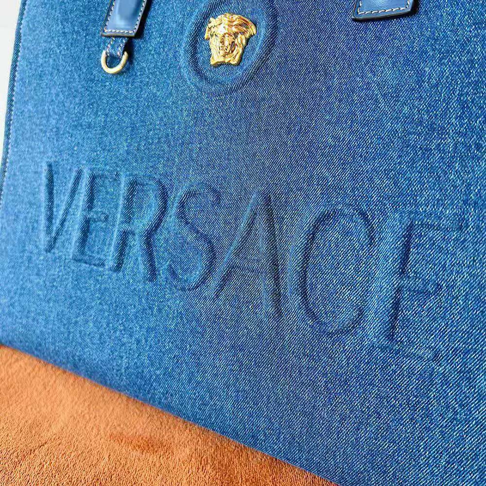 Versace Women La Medusa Denim Large Tote Bag-Blue - image 8