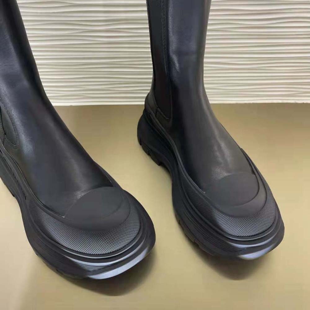 Alexander Mcqueen Women Tread Slick Knee High Boot in Black - image 6